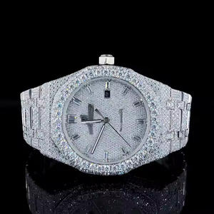 Reloj con incrustaciones de diamantes de moissanita y movimiento de cuarzo, de acero inoxidable, completamente cubierto de piedras, reloj de lujo para hombre y mujer - Product Image 1