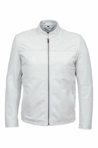 Chaqueta de Cuero Genuino Blanca para Hombre, Cuello Alto, Cierre de Cremallera, Estilo Casual, para Otoño - Product Image 1