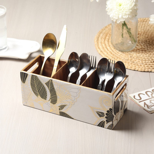 Trending Wooden Printed Cutlery Holder Rustic Kitchen <b>Dining</b> Organizer for Spoon Fork Tissue and Napkin Storage - Product Image 1