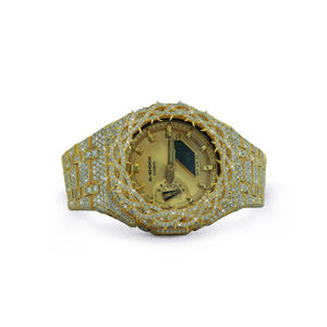 Full Iced Out Moissanite Diamond Round Dial Analog With Half Throne Iced Out <b>Watch</b> Glass Crystal Metal <b>Case</b> For All Occasion - Product Image 3