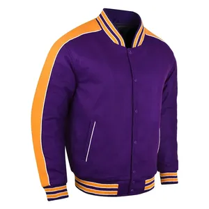 Chaqueta Varsity Morada para Hombre, Casual, con Botones al Frente, Color Sólido, Poliéster, Corte Regular, Cuello Camisero, para Otoño - Product Image 2