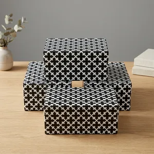 Boîtes de rangement en bois faites à la main avec motifs géométriques incrustés, élégantes boîtes de rangement pour bijoux, bibelots, décoration de la maison - Product Image 4