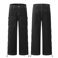 Özel Tasarım Taktiksel Günlük Premium Kalite Düz Renk Çevre Dostu Denim Çok Cepli Kargo Pantolon Geniş Paça Bol Kesim Sokak Modası