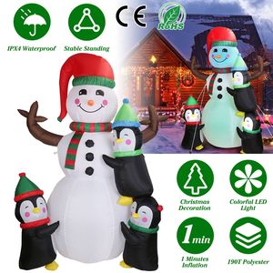 5.9FT Christmas <b>Outdoor</b> <b>Holiday</b> <b>Inflatable</b> <b>Yard</b> <b>Decorations</b> Includes Snowman 3 Penguins 5 LED Lights Stakes/Ropes/Sandbags for - Product Image 2