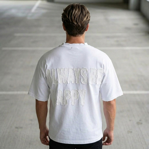 T-shirt brodé effet vieilli OEM pour homme – Personnalisé, manches courtes, style streetwear - Product Image 2
