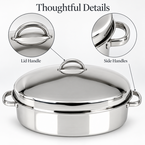 Casserole en acier inoxydable avec couvercle, plat de cuisson rond en métal avec poignées, design moderne - Product Image 3