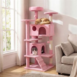 Torre per Gatti di Lusso Alta 52 Pollici con Posti Sdraio, Cucce, Tiragraffi e Area Giochi Multi-Gatto (Rosa) - Product Image 1