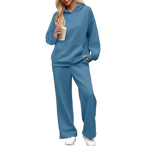 ชุดเซ็ต 2 ชิ้นสำหรับผู้หญิง เสื้อฮู้ดดี้โอเวอร์ไซส์และกางเกงวอร์มขายาว ชุดวอร์มมีกระเป๋า ชุดลำลอง - Product Image 2