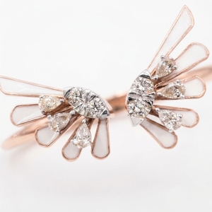 18K Rose Gold Wing <b>Cuff</b> <b>Bracelet</b> 0.548 CT Pear & Round Lab Grown Diamond 10.62g Solid Gold Women's Party Gift Statement Jewelry - Product Image 4