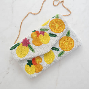 Pochette artisanale légère ornée de perles et de fleurs de citron, avec chaîne amovible, sac de soirée/banquet rectangulaire brodé - Product Image 3