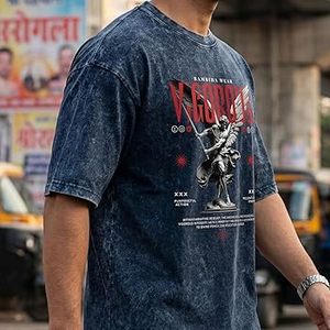 Camiseta para hombre con estampado DTG, estilo vintage con lavado ácido, estilo hip hop, algodón grueso, corte oversize con hombros caídos. - Product Image 1