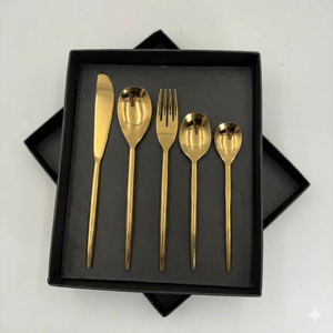 Golden Flatware Set 5 Piece Stainless Steel <b>Knife</b> <b>Fork</b> Spoons Modern Luxury Dishwasher Safe Wedding Dinnerware - Product Image 3