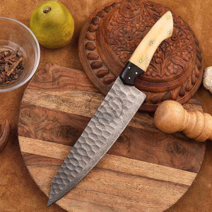 มีดทำครัวซันโตะกุญี่ปุ่นเหล็กดามัสกัสฟูลแทงค์ งานตีขึ้นรูปด้วยมือ พรีเมียมใหม่ ขนาด 8 นิ้ว ใบมีดคมแบบตีลาย พร้อมด้ามจับทำจากกระดูก - Product Image 4