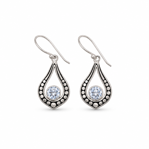 Pendientes Finos Facetados de Plata de Ley 925 con Topacio Azul Natural BER-17 Listos para Enviar en Stock MOQ Bajo Joyería India para Mujer - Product Image 1