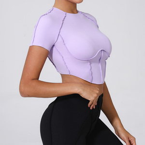 Most Demanding Women <b>Cropped</b> Fitness Yoga <b>Tops</b> Seamless Gym Training Short Sleeve Quick Dry Corset <b>Top</b> Ladies Yoga Workout <b>Tops</b> - Product Image 5