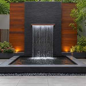 Fontaine murale rectangulaire en marbre, cascade personnalisée, sculpture en pierre naturelle, fonction d'éclairage LED, pour jardin extérieur, cour, patio, villa - Product Image 1
