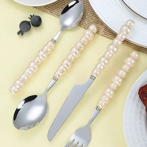 Offre Spéciale – Couverts de Table Écologiques en Acier Inoxydable Poli Miroir, Plaqué Argent, Design Exclusif avec Poignée Ornée de Perles - Product Image 1