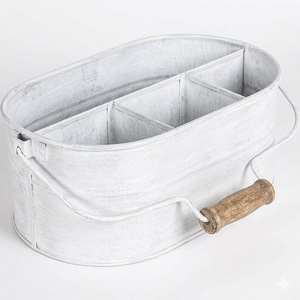 Porta Utensilios de Metal Galvanizado, Forma Ovalada, Organizador de Cubiertos Portátil para Cocina con Asa para Comedor - Product Image 4