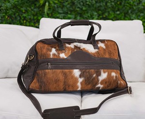 Bolsa de Viaje de Cuero Genuino Resistente con Pelo de Vaca, con Cierre, Portátil, de Lujo, Estilo Occidental LHDB-0147 - Product Image 6