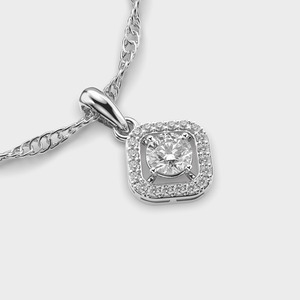 Pendentif géométrique carré avec halo de diamants cultivés en laboratoire certifiés IGI et solitaire rond en argent sterling 925 massif - Product Image 2