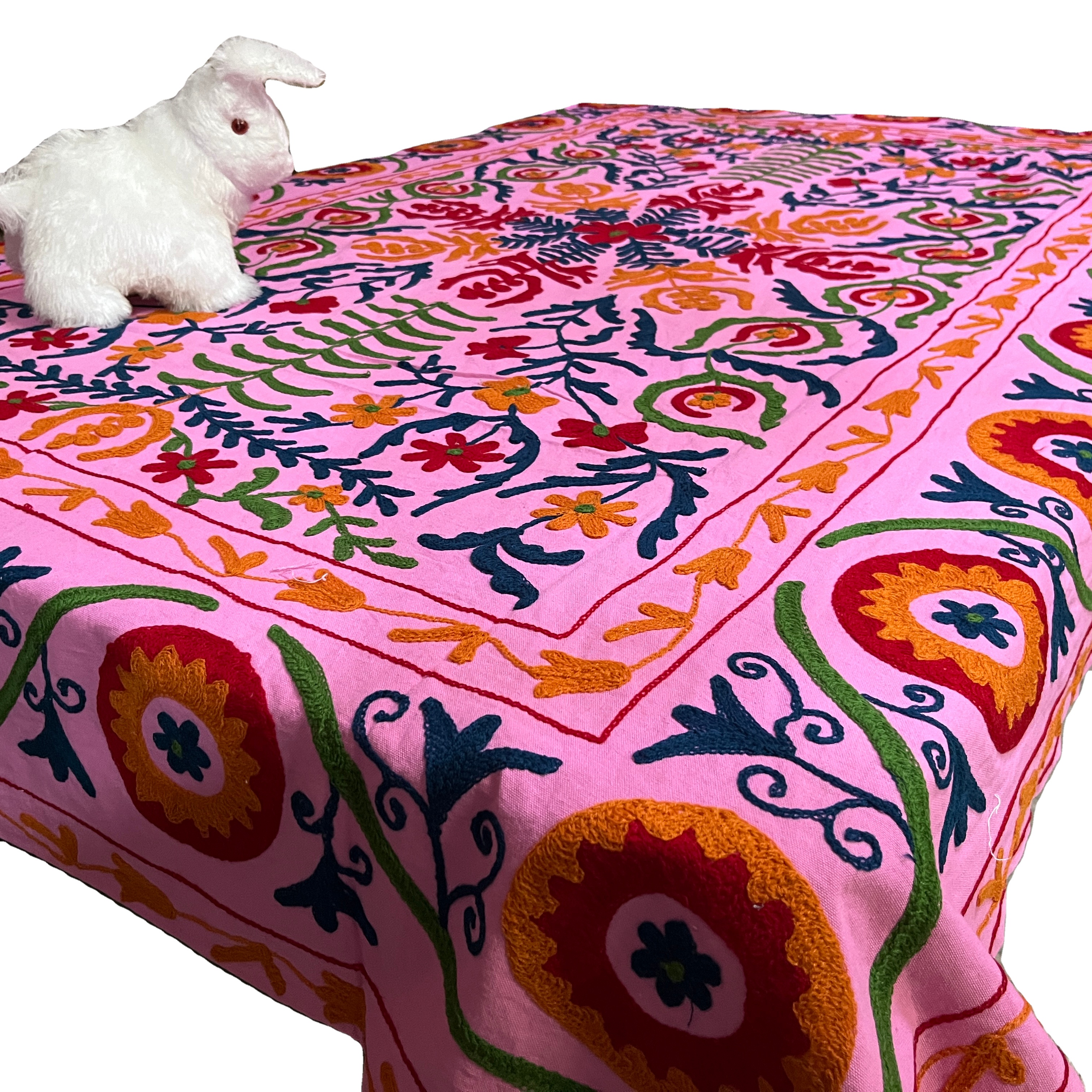 Hermosa Suzani bordado a mano cubierta de cama de algodón bordado sábana manta decoración del hogar ropa de cama India edredón de cama Floral