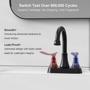 Robinet de salle de bain noir mat de 4 pouces avec 2 poignées, robinets de lavabo avec siphon et flexibles d'alimentation, expédition en semaine - Product Image 3