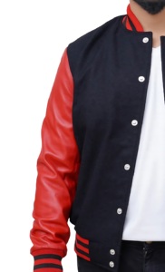 Men's Classic Street Style Varsity Jacket <b>Covered</b> <b>Button</b> Closure Ribbed Hem Front Embroidery Wool Body Stand Canvas Sleeves OEM - Product Image 3