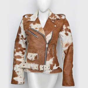 Veste moto en cuir véritable marron pour femme, imperméable, à manches longues, col rabattu, fermeture éclair, ceinture, pour l'hiver - Product Image 1