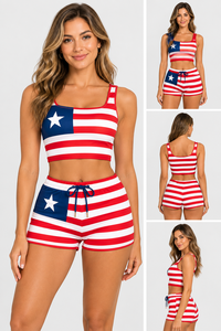 Women's Solid Casual Knitted Breathable Eco-Friendly Quick Dry <b>Crop</b> <b>Tank</b> <b>Top</b> Shorts Set Red <b>White</b> Blue Polyester Spandex Front - Product Image 5