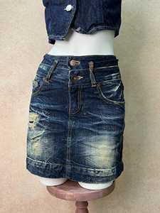 GRACE COLLECTION Mini-jupe en jean vintage, coupe crayon, délavage moyen, coupe classique, décontractée, hiver, femme, taille élastique en Spandex/Coton - Product Image 1