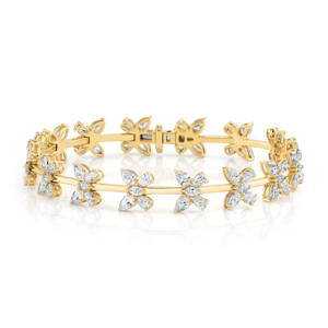 Bracelet jonc de luxe plaqué or 18 carats avec fleur en diamant, bijoux de mariage pour femme, taille marquise - Product Image 1