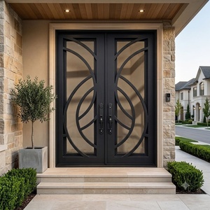 Royal Luxury Royal-style Wrought Iron Glass Exterior Main Gate Modern Design Water-Rust-Resistant Coating Easy Assembly <b>Swing</b> - Product Image 2