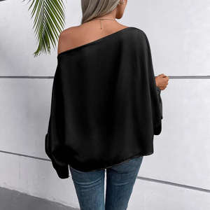 Nueva Camiseta de Manga Larga para Mujer, Color Sólido, Cuello Oblicuo, Estilo Asimétrico, 2026 Europeo - Product Image 6