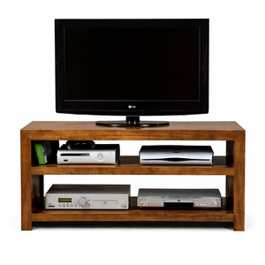 Mueble para TV con estantes para sala de estar, gabinete de madera maciza, unidad de entretenimiento minimalista, diseño rústico con almacenamiento. - Product Image 3