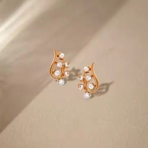Women's Hoop <b>Earrings</b> in 10k Yellow Gold with Moissanite Round Shape Diamond Trendy Jewelry IGI Certified Silver Plated - Product Image 4