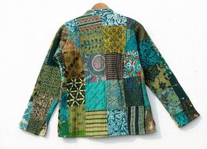 Nouvelle arrivée hiver Vintage réversible Kantha vestes femmes à la main multicolore coton Patchwork respirant Plaid broderie - Product Image 6