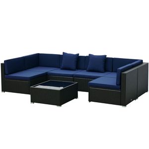 Set di Mobili da Giardino Blu Scuro in 7 Pezzi, Collezione di Divani Componibili per Esterni - Product Image 5