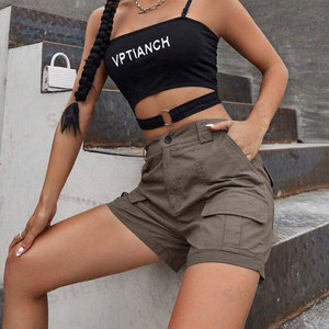 Shorts cargo décontractés pour femmes de haute qualité, 100% coton, multi-poches cargo, taille mi-haute, shorts décontractés - Product Image 5