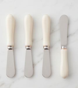 Ensemble de 4 couteaux à fromage et à beurre en acier inoxydable avec manche blanc crème, ustensiles de cuisine - Product Image 1