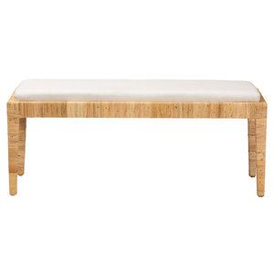 Rattan and Mahogany Wood <b>Bench</b> Elegant Living Room Chair - Product Image 6