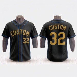 Camiseta de Béisbol Negra Personalizada de Manga Corta con Botones al Frente para Hombre, Transpirable, de Poliéster, con Números de Equipo 32, Impresión Sublimada - Product Image 1
