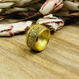 Modern Best <b>Chunky</b> Brass Band <b>Ring</b> Tribal Pattern <b>Rings</b> Women Brass <b>Ring</b> Women 18k Gold Plated Ethnic Filigree Jewelry Wholesale - Product Image 5