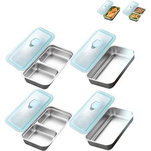 Contenitore per Snack in Acciaio Inox Multi-Scomparto con Coperchi Ermetici, Scatola Pranzo Riutilizzabile per Preparazione Pasti e Conservazione Alimenti - Product Image 1