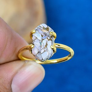 Natural Ethiopian Opal Copper Hexagon Shape Handmade <b>Ring</b> 18k Gold Micron Over 925 Sterling <b>Silver</b> - Product Image 1