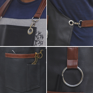 Delantal de cuero con múltiples bolsillos, ropa de trabajo clásica para barberos y peluqueros de mascotas - Product Image 6