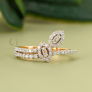 0.51CT Nature Inspired Leaf Bypass Diamond <b>Ring</b> 14K White Gold Round Brilliant Lab Grown Marquise Halo <b>Statement</b> Jewelry <b>Silver</b> - Product Image 1