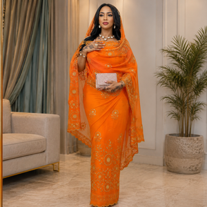 Tissu brodé en voile de coton 100% sudanais Toub |   Tissu élégant pour robes féminines, idéal pour les événements festifs, les occasions spéciales et le quotidien - Product Image 4