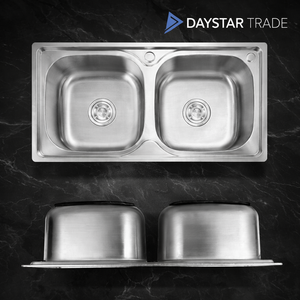 Daystar Trade Handmade Stainless Steel Double Bowl Rectangular Kitchen Sink <b>Brushed</b> Surface Modern Design Undermount Two Hole - Product Image 3