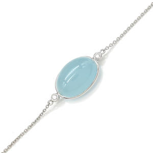 Pulsera de boda de oro blanco de 14 quilates con cabujón ovalado de piedras preciosas, lista para enviar, 7.45 quilates en total, pulsera de aguamarina natural y diamantes para mujer - Product Image 2