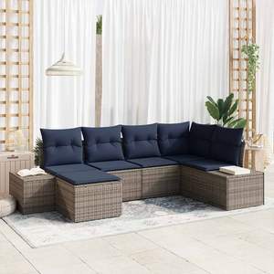 6 Piece Grey Poly Rattan Garden <b>Sofa</b> <b>Set</b> With Cushions Outdoor Furniture Contemporary Style - Product Image 1